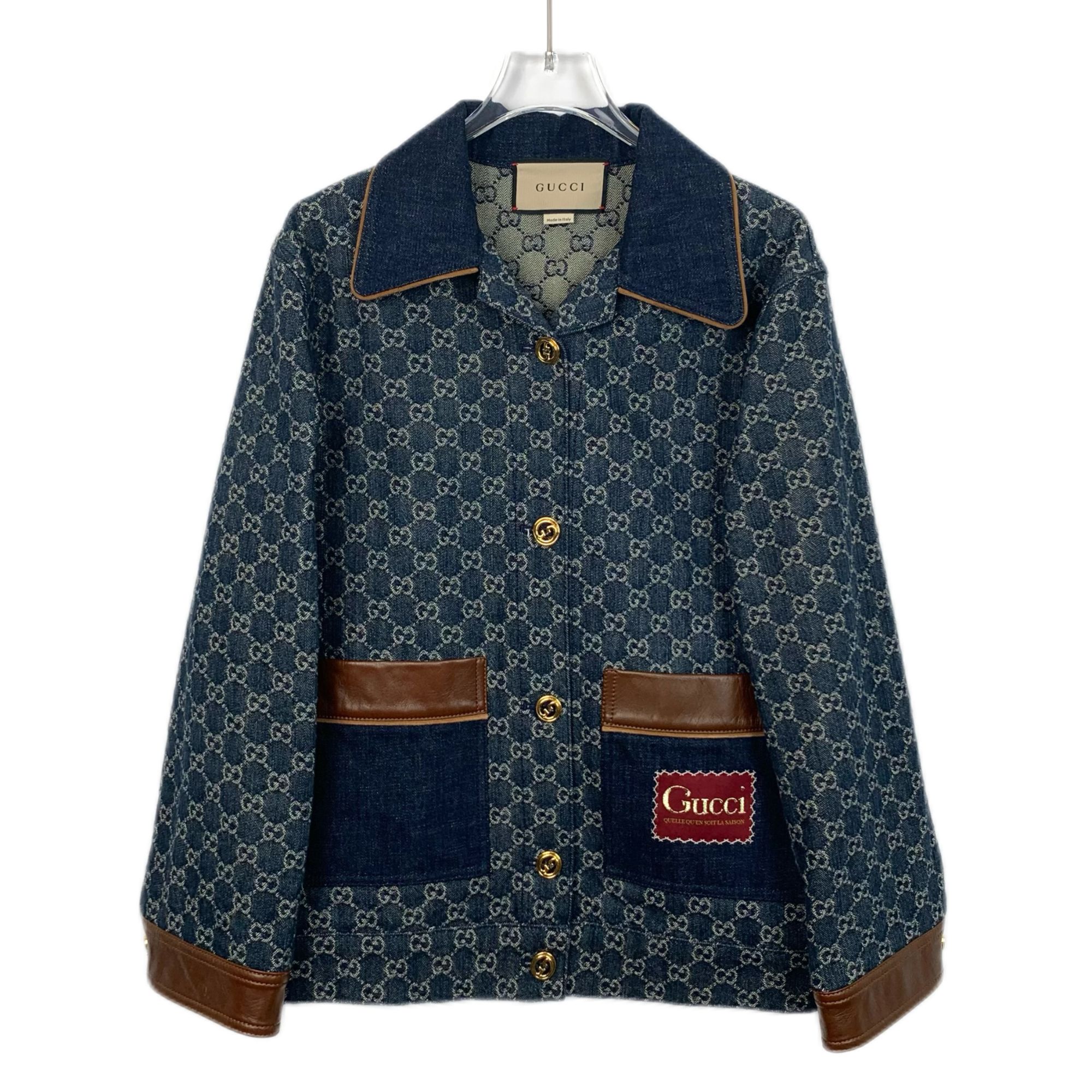 H12183 Gucci  深蓝色logo提花满印棉质翻领长袖外套36 XS码99新