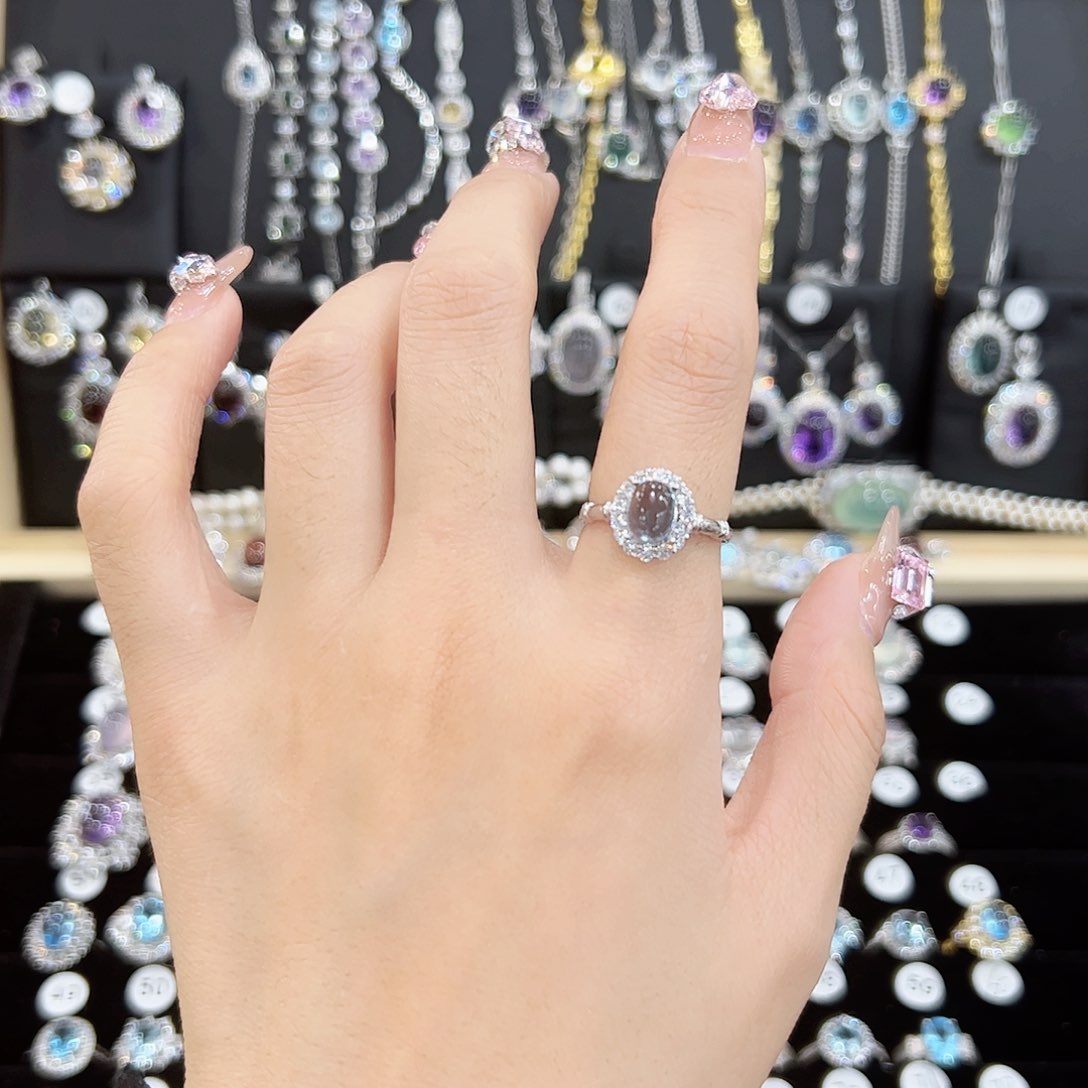 紫晶戒指银S925镶嵌天然