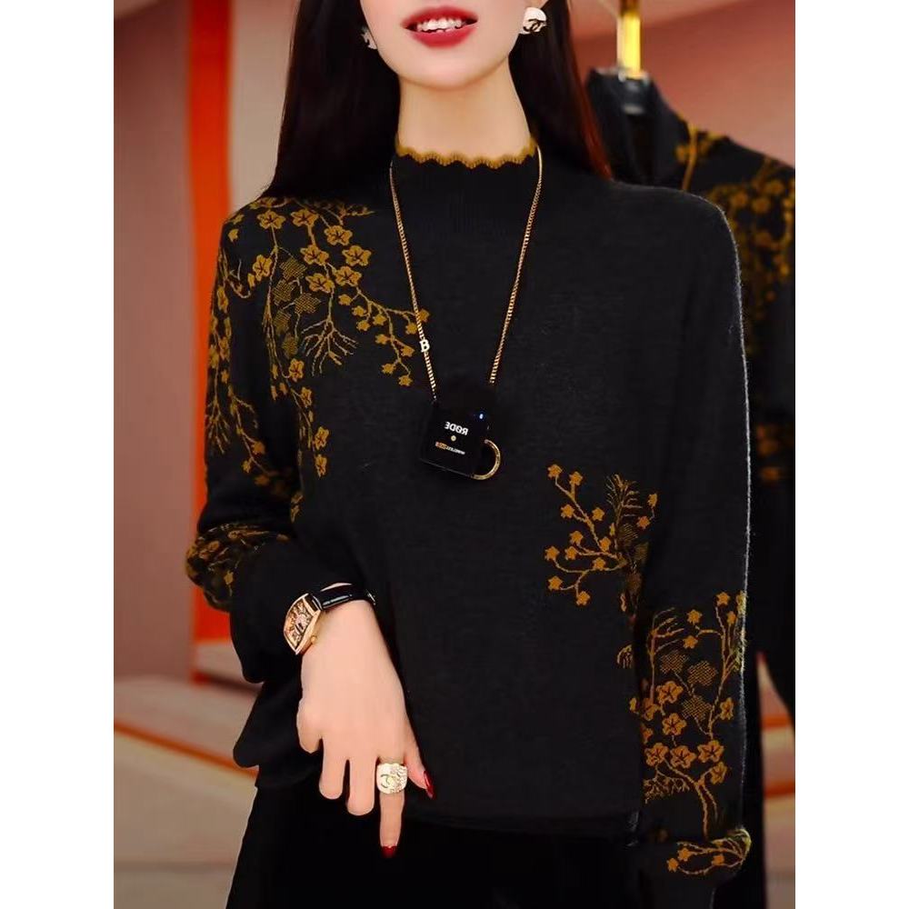 时尚优雅妈妈半高领套头毛衫 1821款