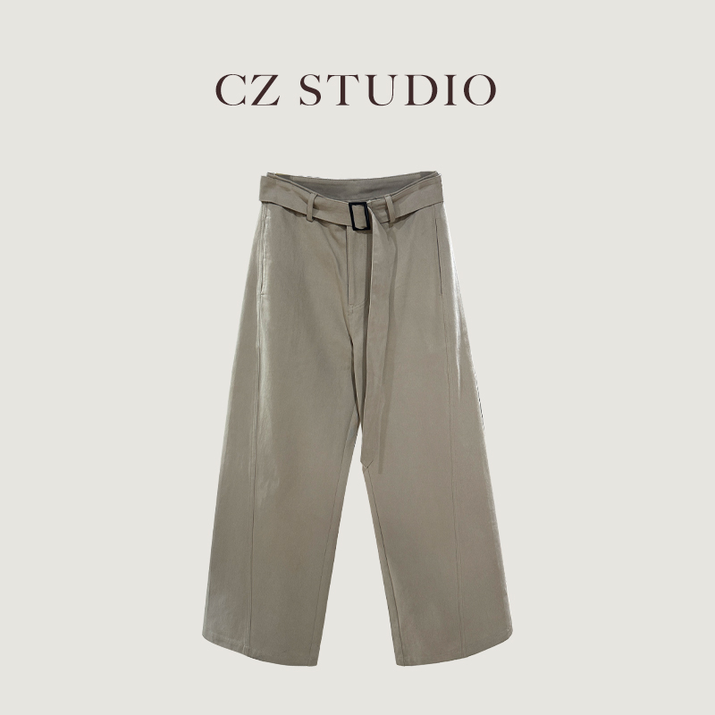 2025春夏新款纯色休闲裤简约百搭高腰时尚设计师洗水宽松休闲裤