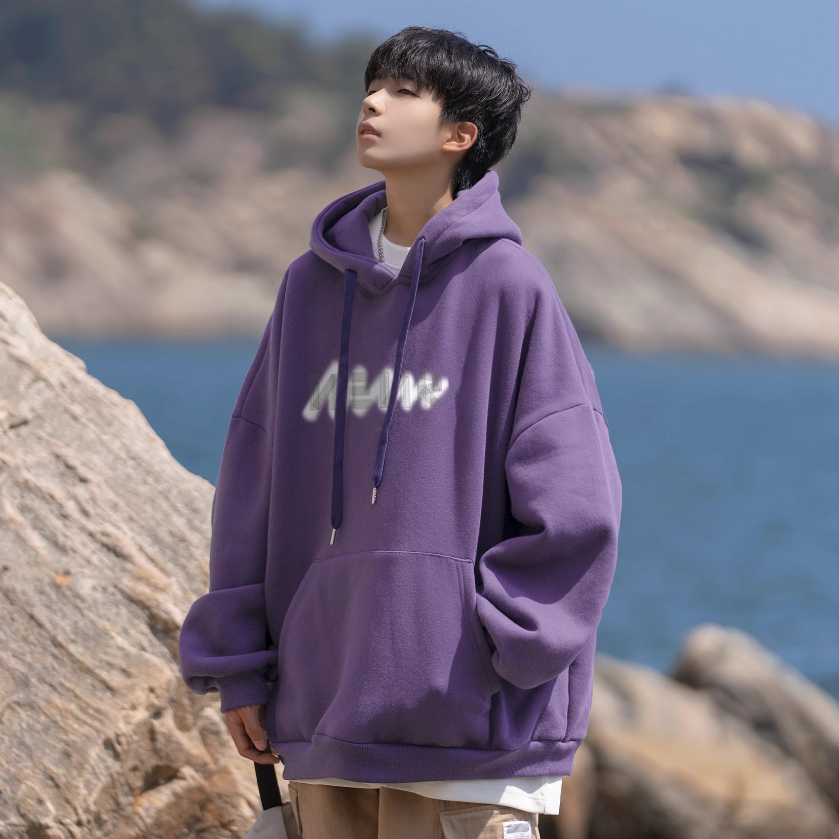 新款日系重磅连帽卫衣大码300斤宽松潮牌显瘦减龄套头长袖上衣潮