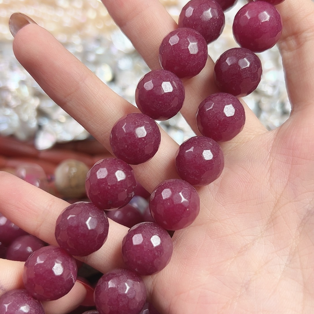 玛瑙/玉髓合金珠宝半成品a558石榴石刻面圆珠13.5mm一条