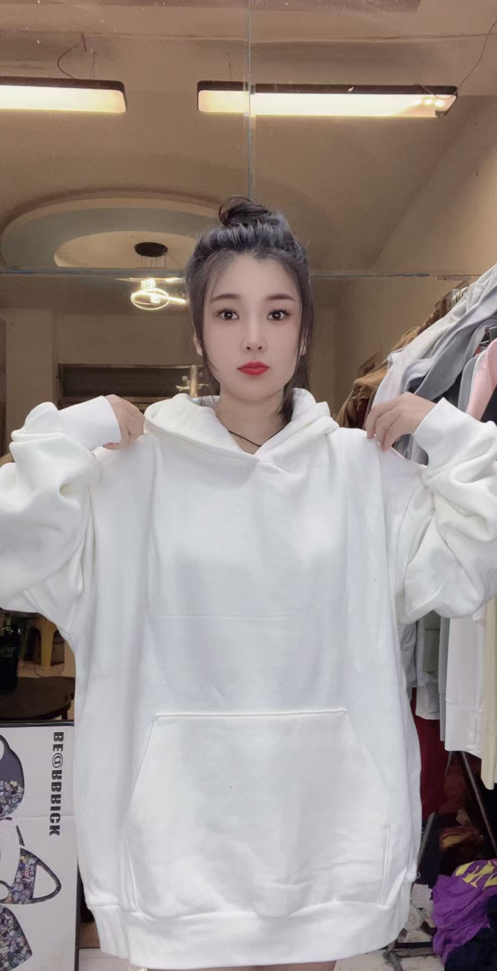 外贸高品质大码男女同款oversize白色连帽卫衣男女