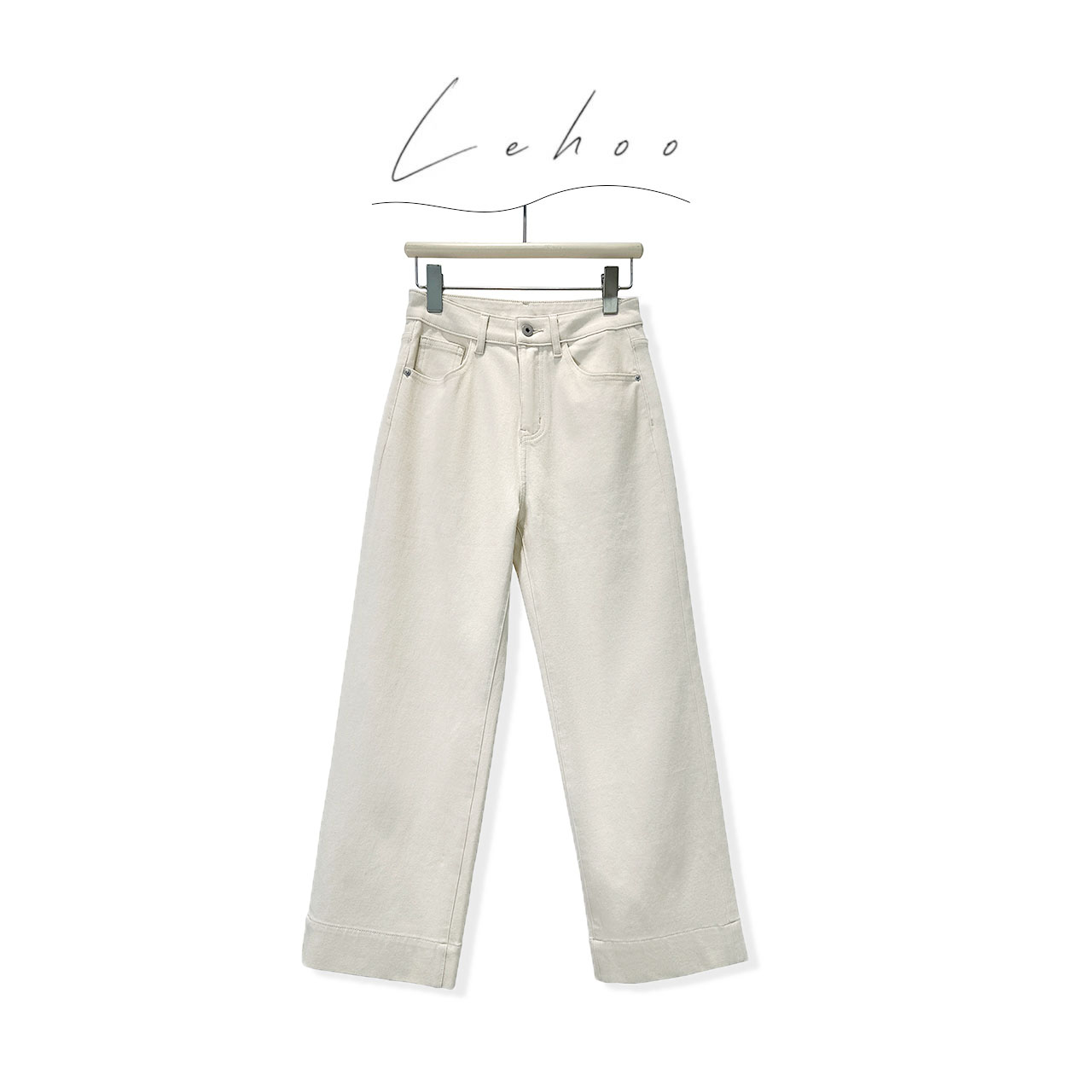 Lehoo|【水洗米白色牛仔裤】早秋新款百搭直筒阔腿裤小个子牛仔裤
