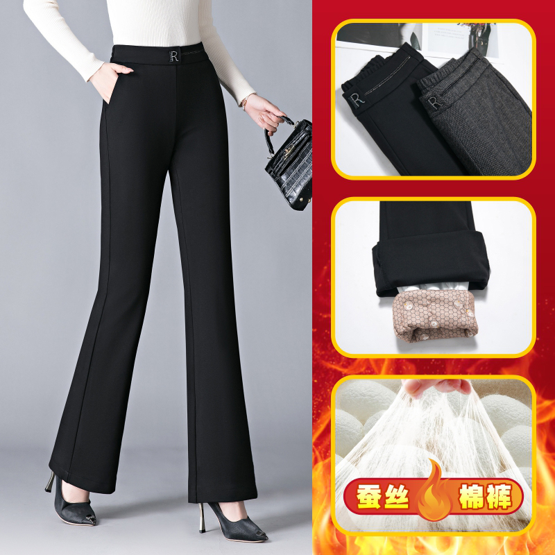 2025年冬季新款高腰休闲微喇长裤中老年加厚保暖棉裤大码女裤
