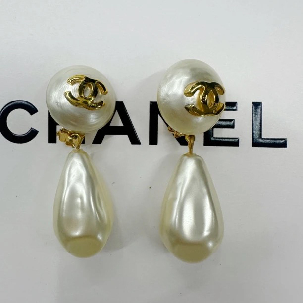 95新 Chanel/香奈儿 Chanel vintage香奈儿中古珍珠吊坠耳夹