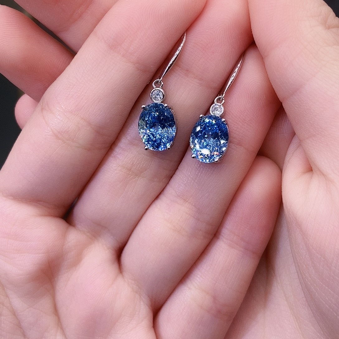 银S925镶嵌耳坠海蓝宝石