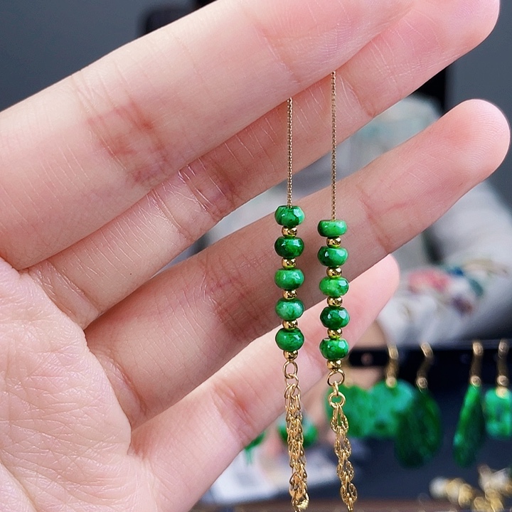 翡翠耳饰银S925镶嵌饰品