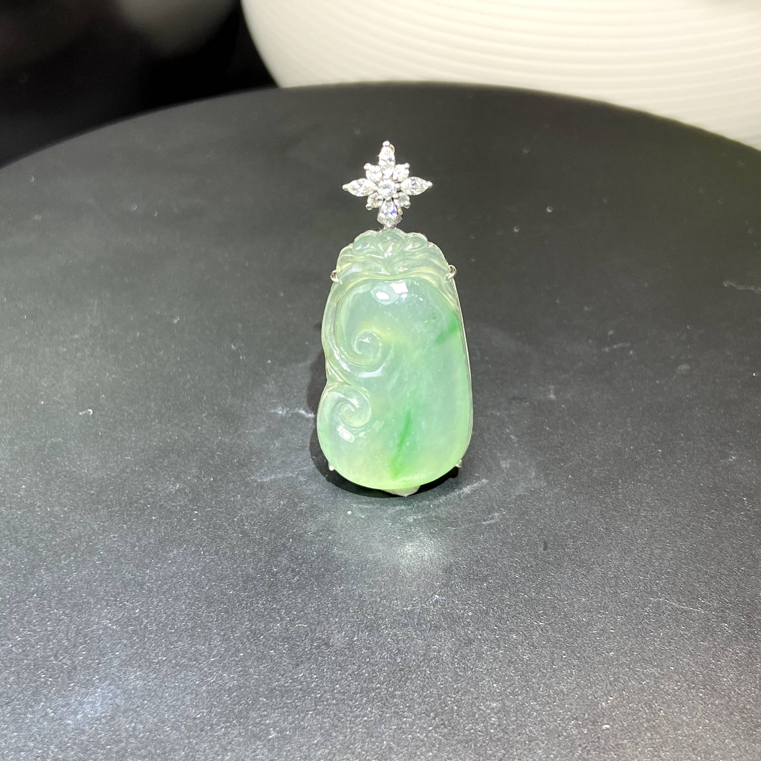 RX9天然缅甸A货翡翠金镶绿如意吊坠/098467/北京中保拍卖