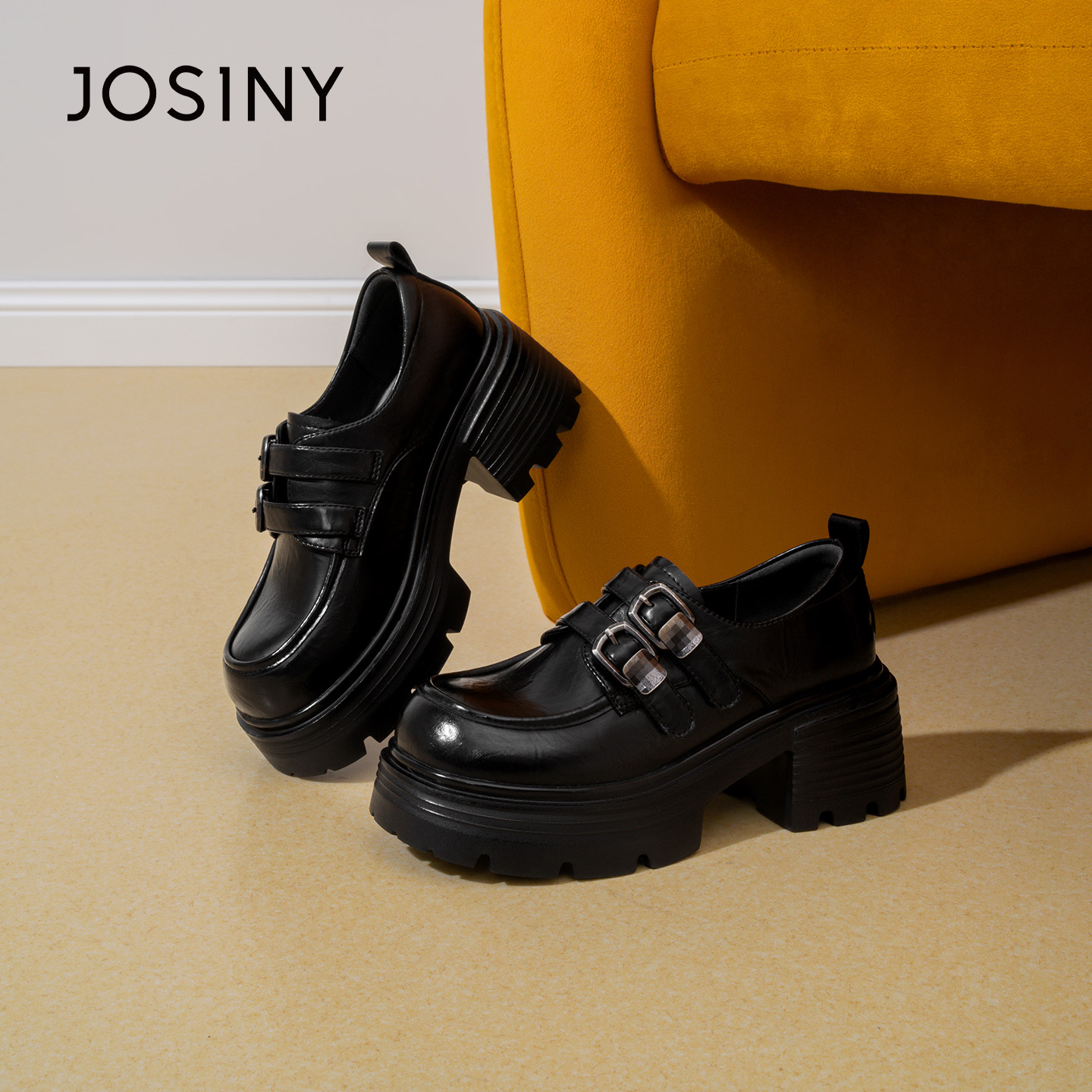 卓诗尼厚底乐福鞋女夏2025新款秋季圆头粗跟小皮鞋软底一脚蹬单鞋