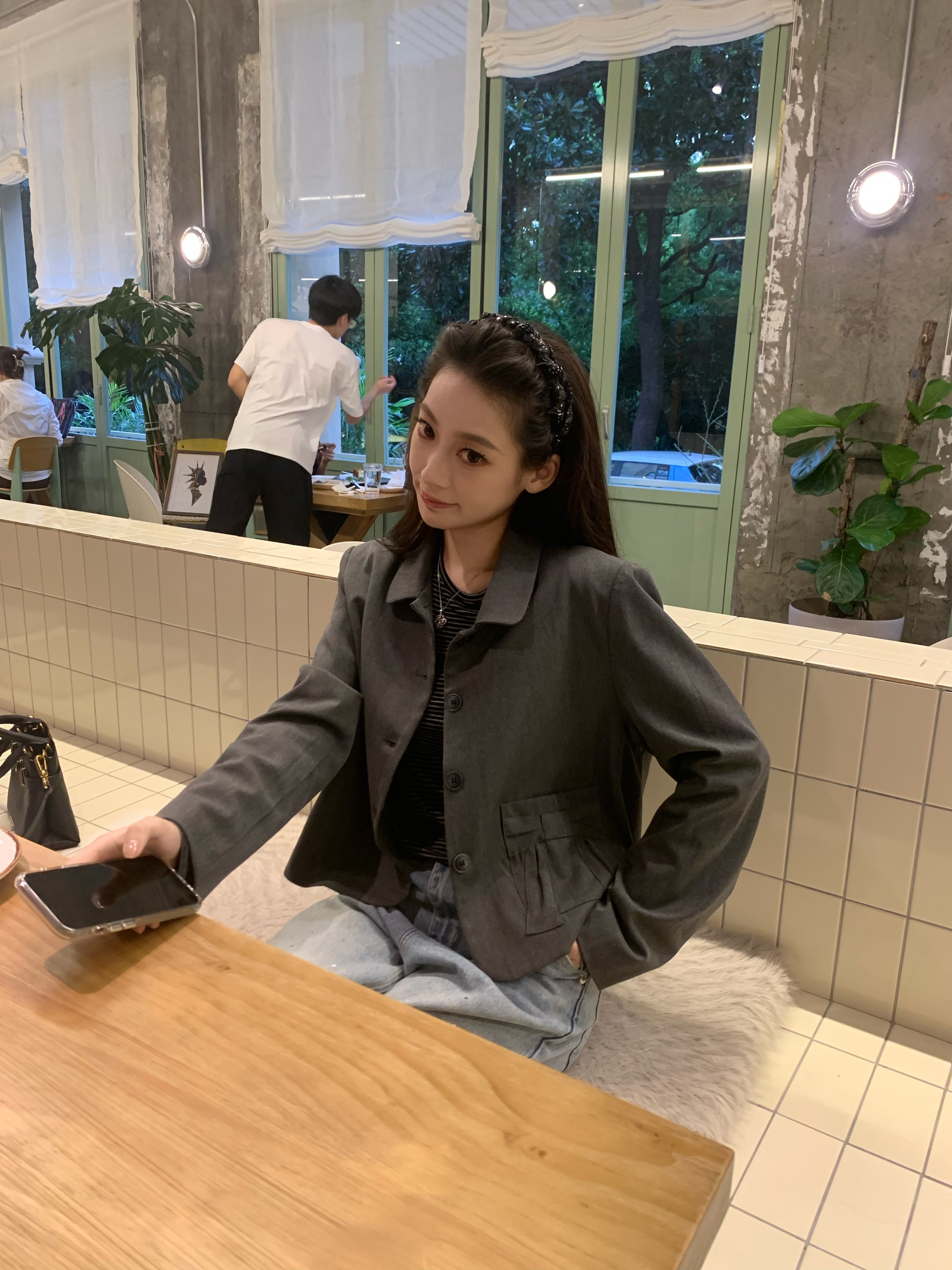 OneWish 2025秋季新款 miu系蝴蝶结口袋衬衫领显瘦短款西装