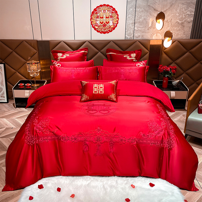 样品秒杀盛世华庭 新款贡缎磨毛婚庆绣花四件套 