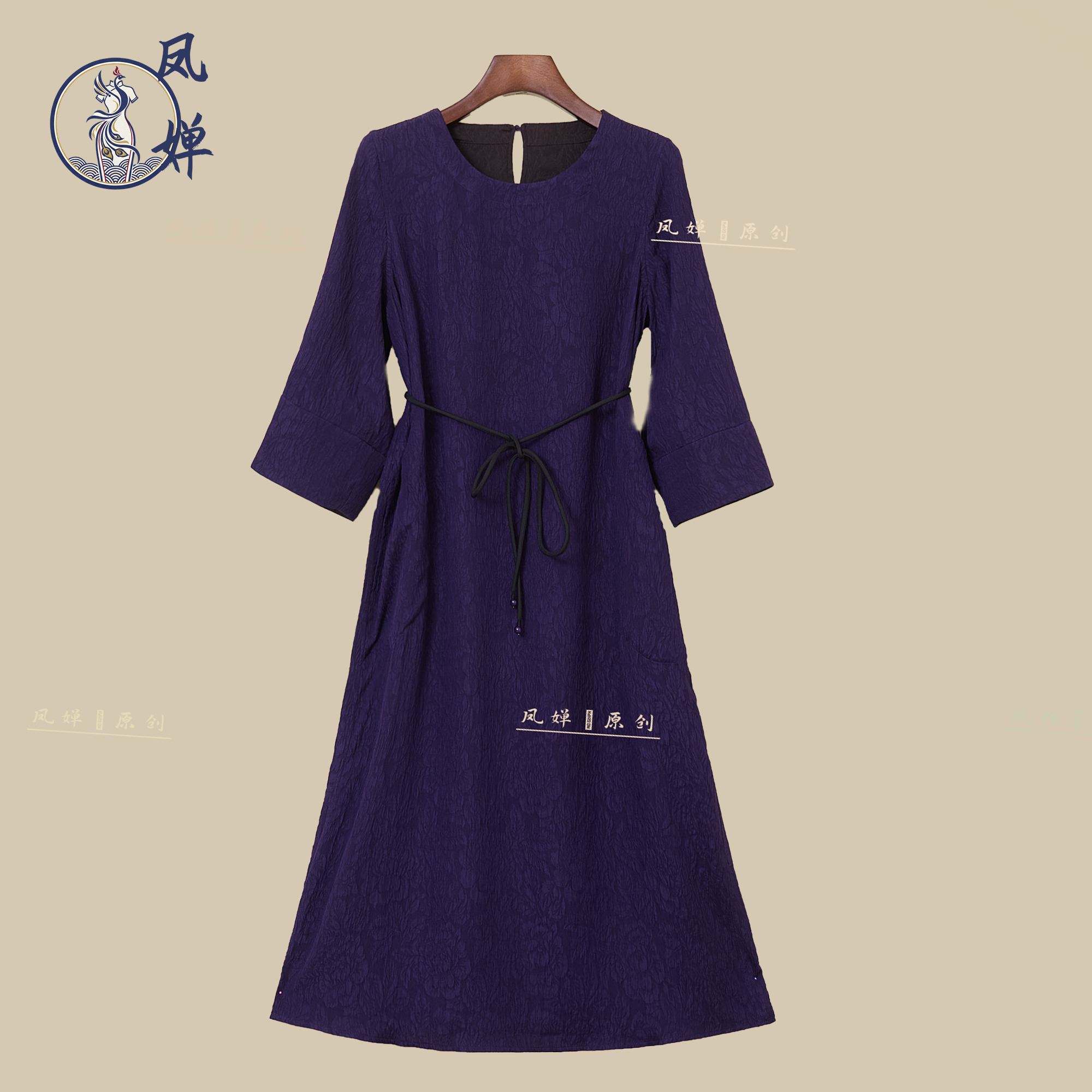 凤婵·原创 新中式国风气质时尚减龄冠乐绉香云纱连衣裙TSY86310