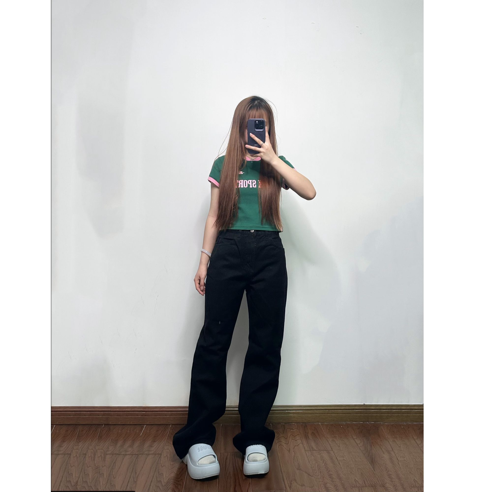 【阿海家】M家纯棉黑色直筒喇叭裤 微瑕