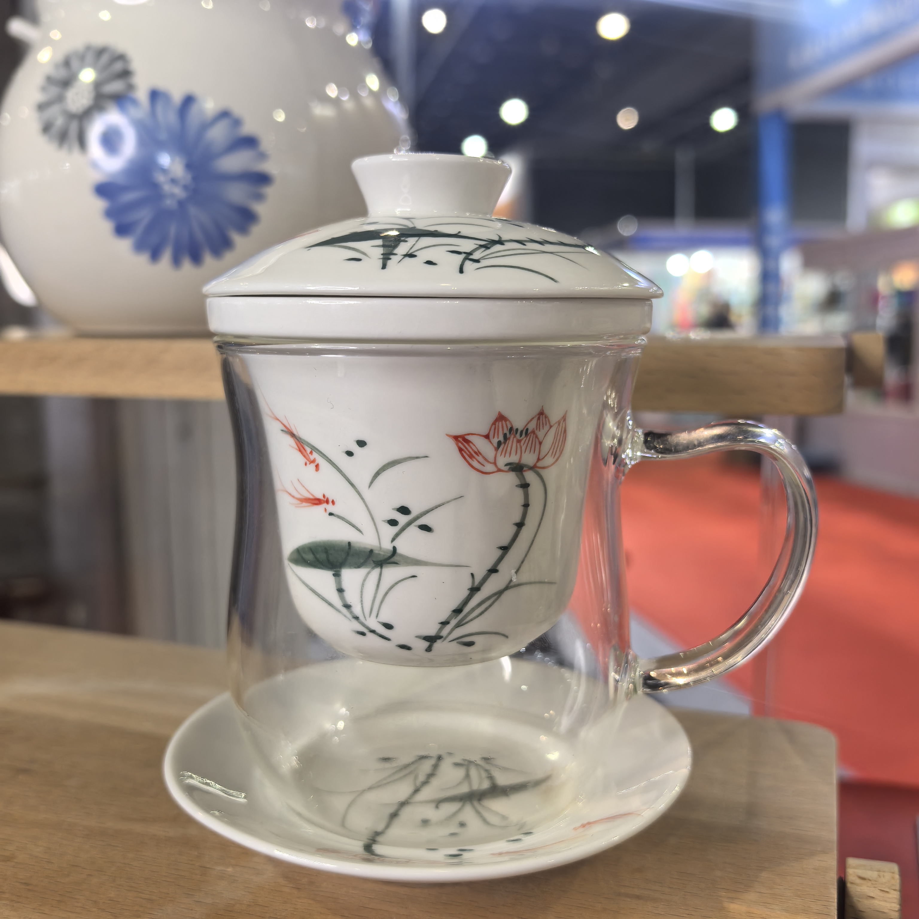 茶水分离泡茶杯男女办公室用水杯釉下彩陶瓷耐热玻璃杯