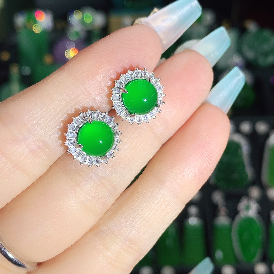 玛瑙/玉髓耳钉银S925镶嵌