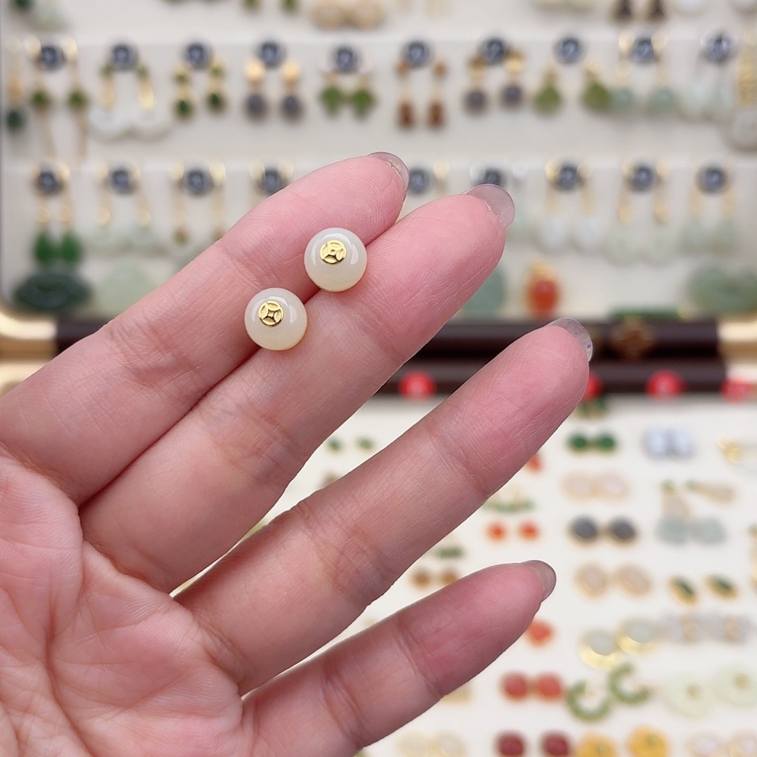 银S925镶嵌和田玉耳饰
