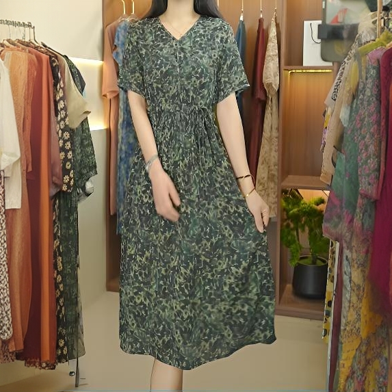 65小喇叭显瘦透气裙子妈妈装高贵洋气收腰过膝法式气质碎花