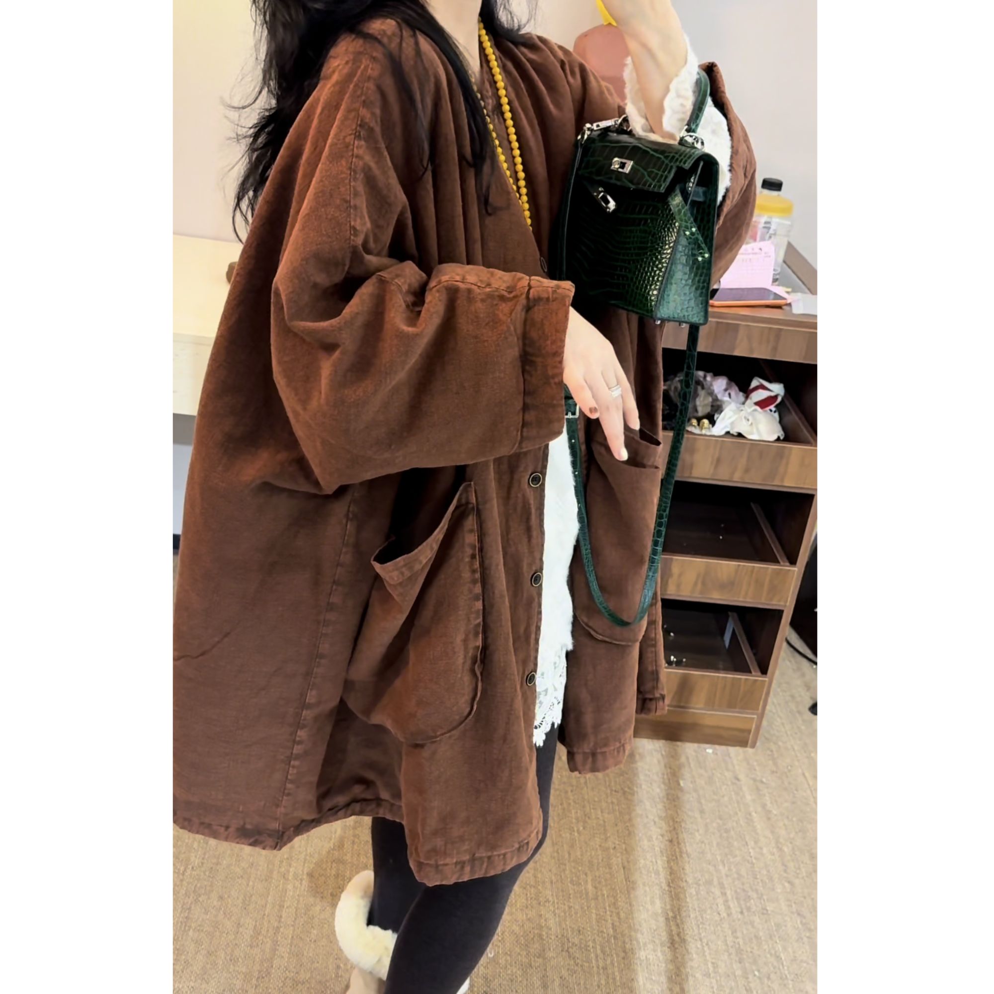 李豆儿 小众设计 文艺复古炒色亚麻加棉外套