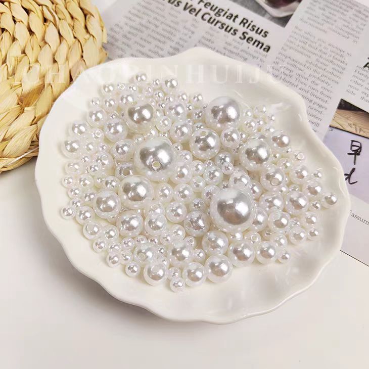 6- 12mm纯白双孔直孔ABS仿珍珠散珠DIY手工饰品配件