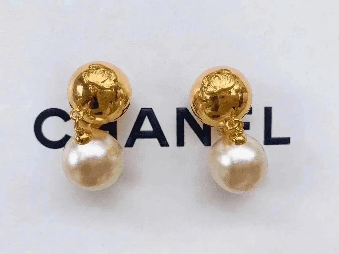 95新 Chanel/香奈儿 Chanel vintage香奈儿中古金球珍珠耳夹