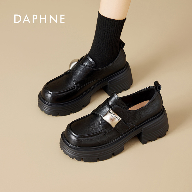 Daphne/达芙妮妮厚底乐福鞋女2025新款秋季百搭粗跟英伦风小皮鞋