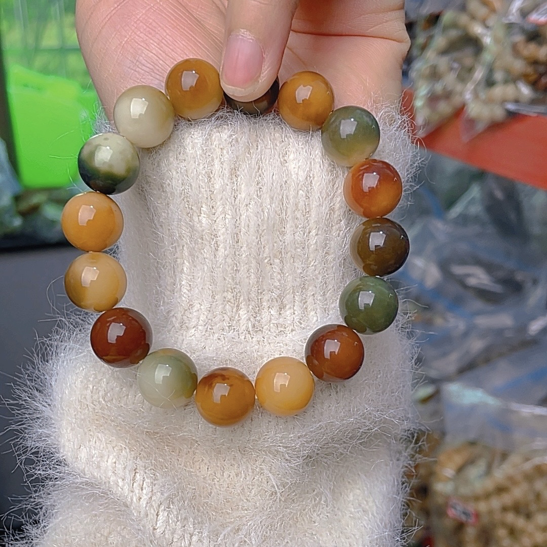 【C21】13的花皮圆珠单圈手串天然菩提根手串