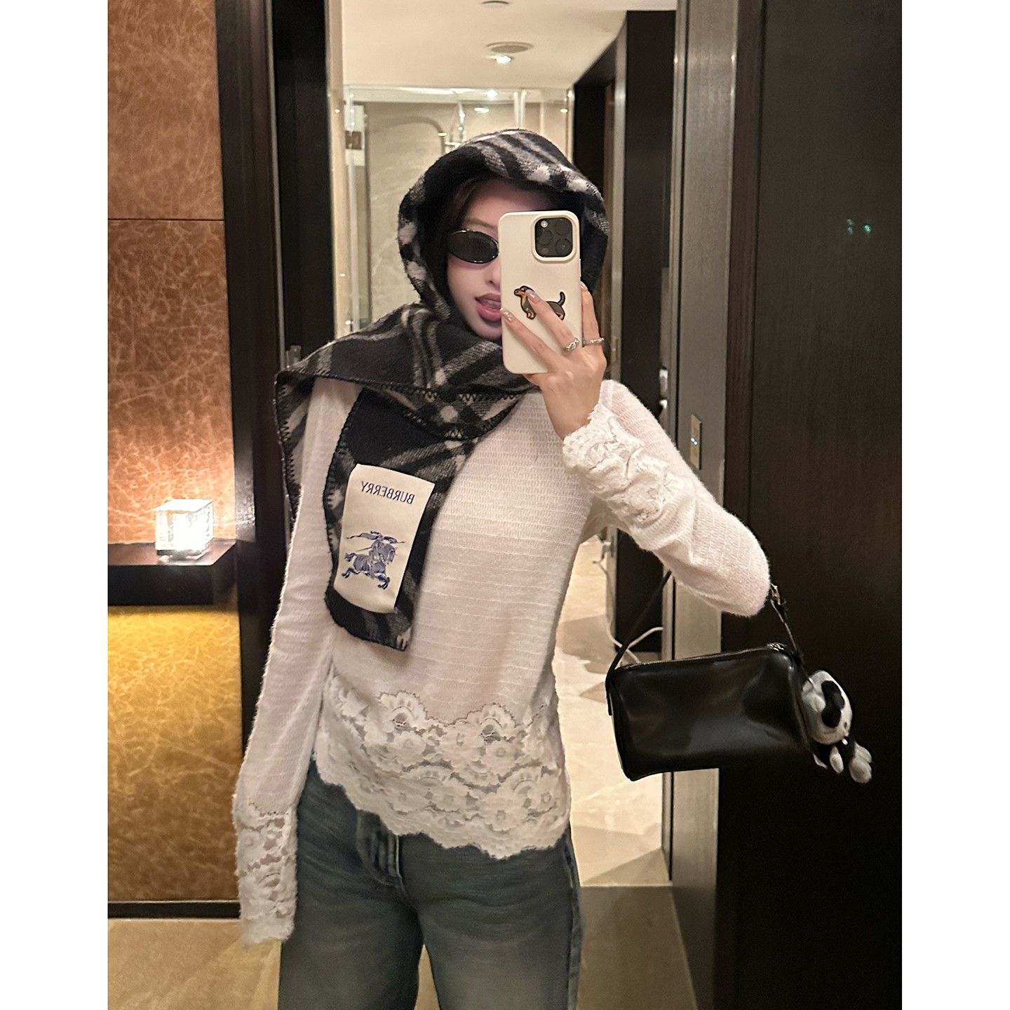 EKOOL 蕾丝花边拼接针织打底衫女秋冬内搭外穿宽松显瘦长袖上衣