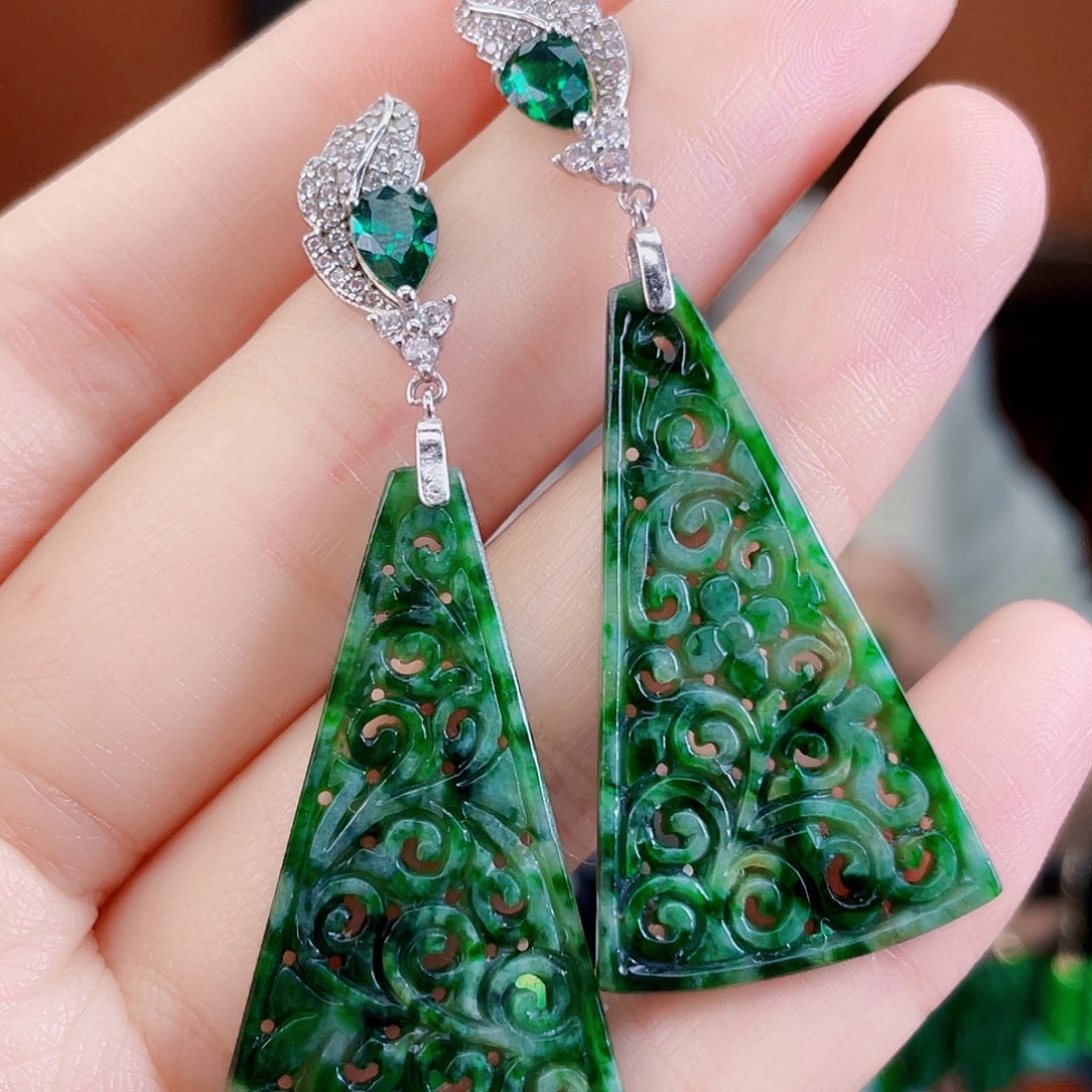 翡翠银S925镶嵌耳饰