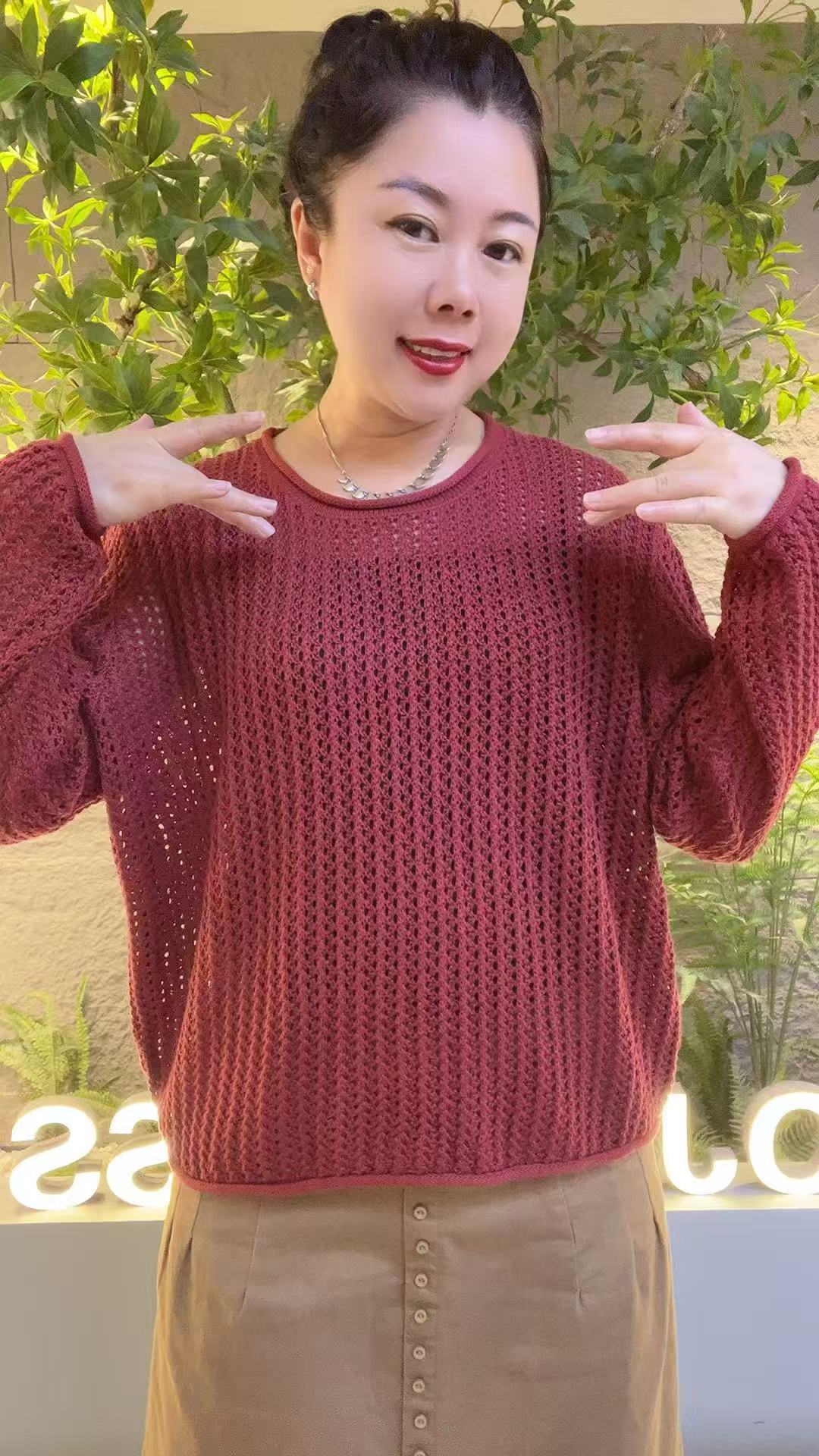 早秋新款纯棉针织镂空百搭显瘦上衣