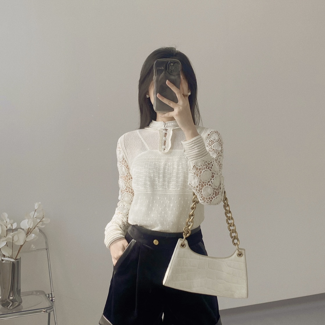 99新 DIOR/迪奥 3dd007/白色长袖镂空针织衫 棉 34码