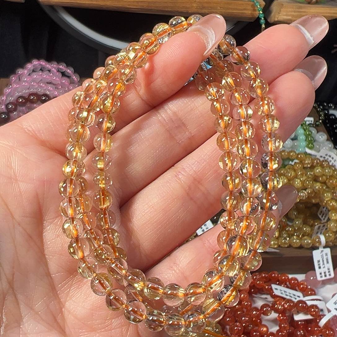 发晶手串未镶嵌天然巴西钛晶5mm板顺透体三圈手串