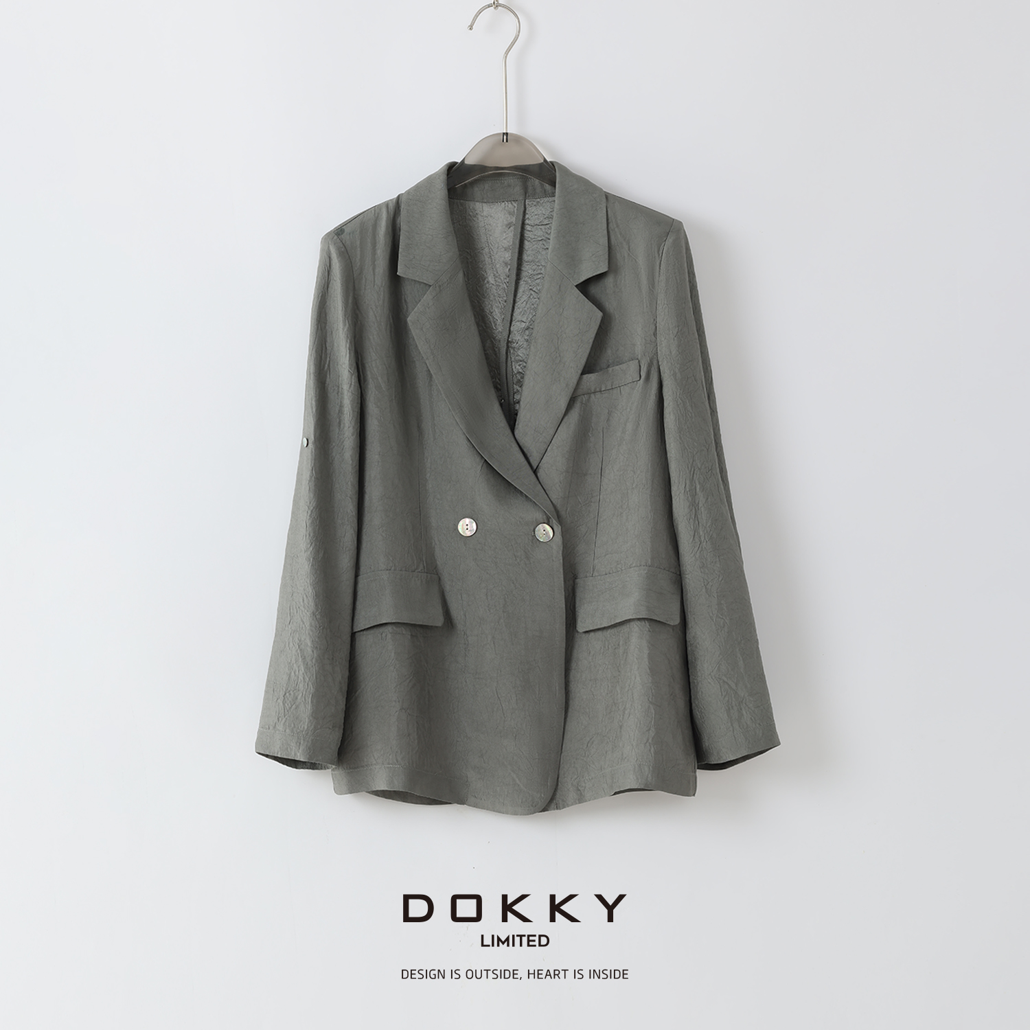 Dokky「布尔乔亚.紫标」高定100皱感醋酸.设计感西装外套LA0365