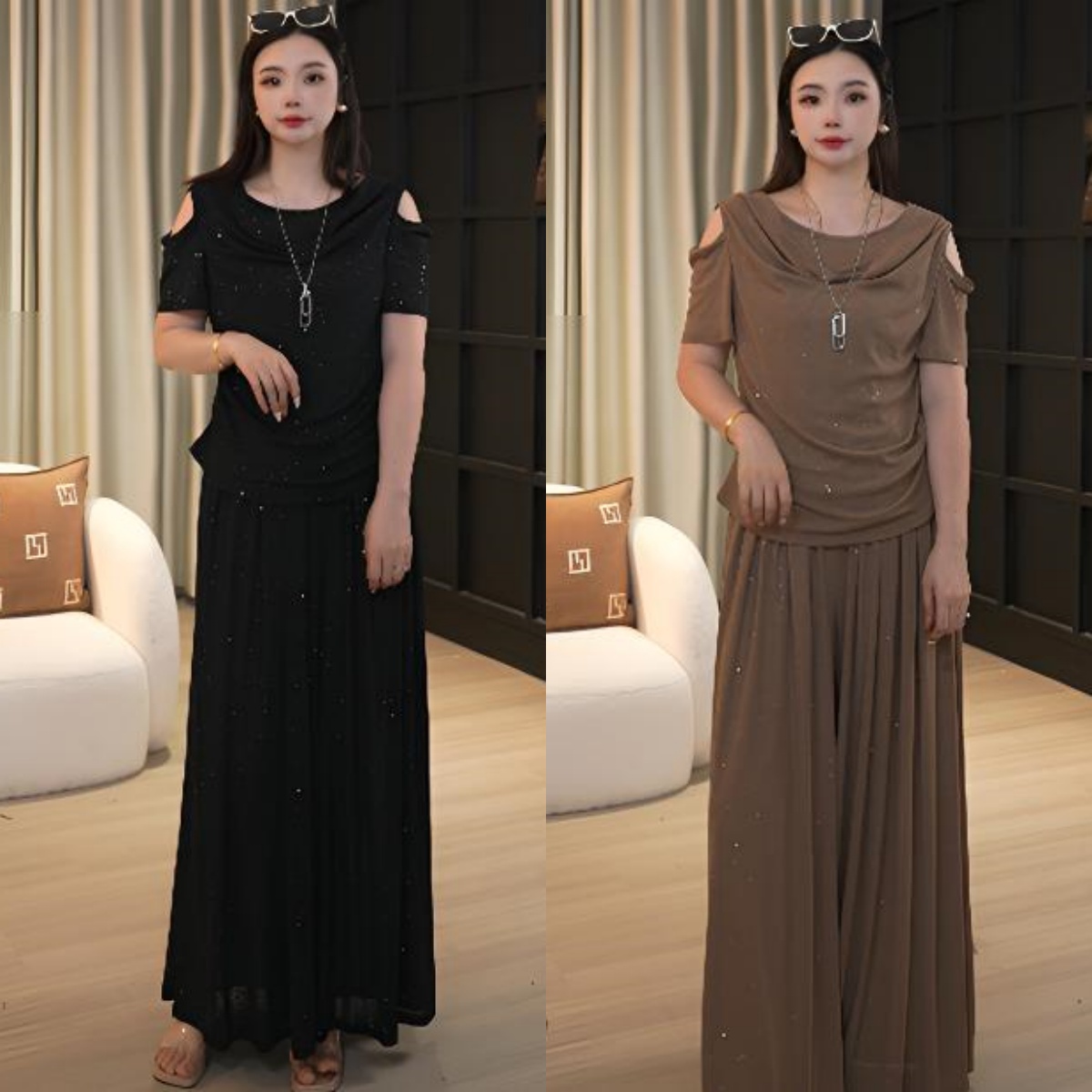 大码女装胖mm宽松气质中长款洋气设计感显瘦两件套装女8940