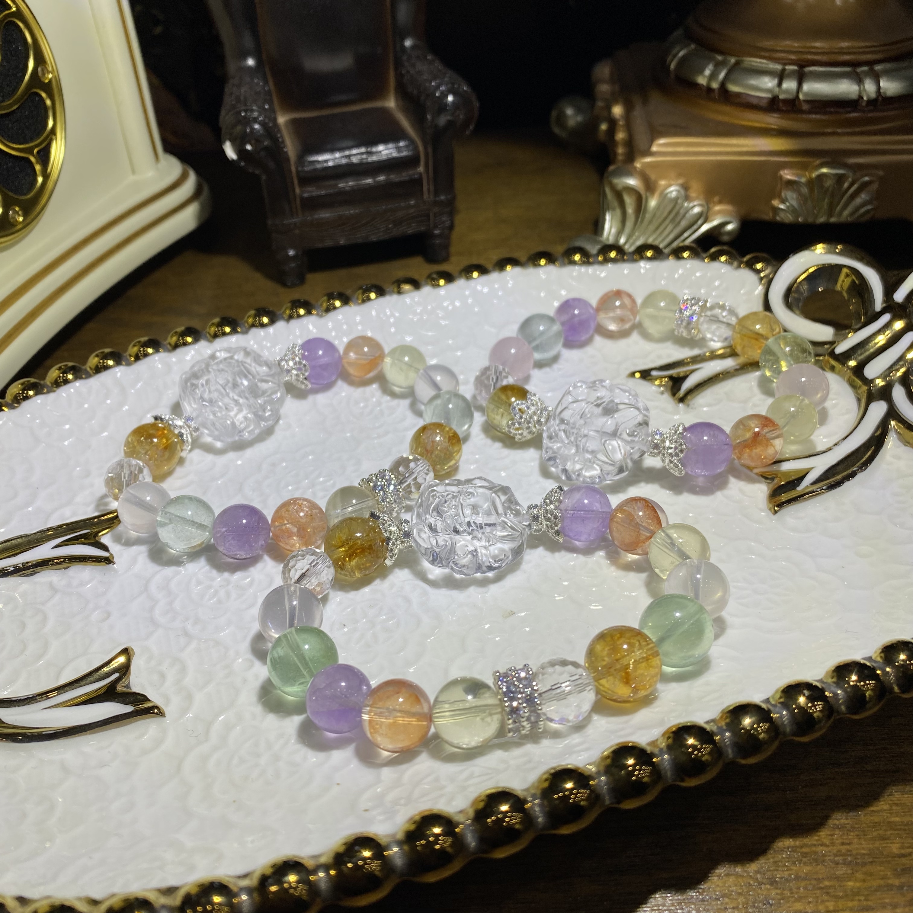 C739-高品质天然水晶多宝手链搭配东海水晶九尾狐-多样性发其一