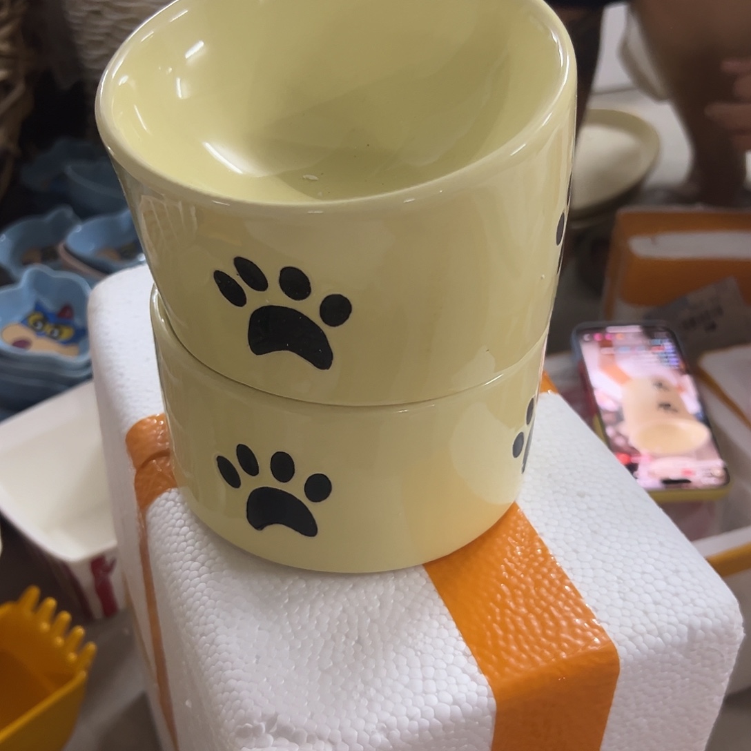 瓷宠物碗黄色两个
