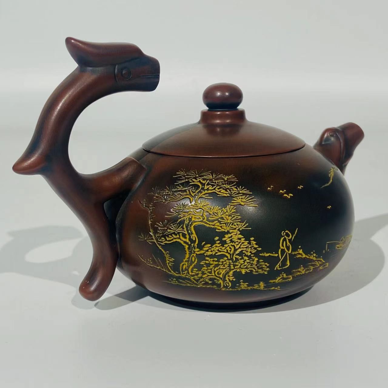 坭兴陶龙首壶全手工壶茶壶 尺寸：17*10*10cm  YJ041