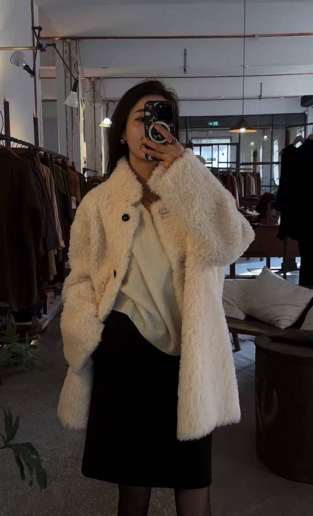 MOON【回忆格式化】秋冬保暖100羊毛立领皮毛一体外套11178