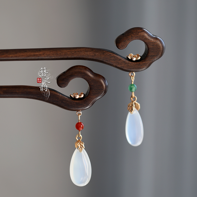 簪之韵【云中花】天然石新中式古风简约百搭发簪子盘发大叶檀木高级