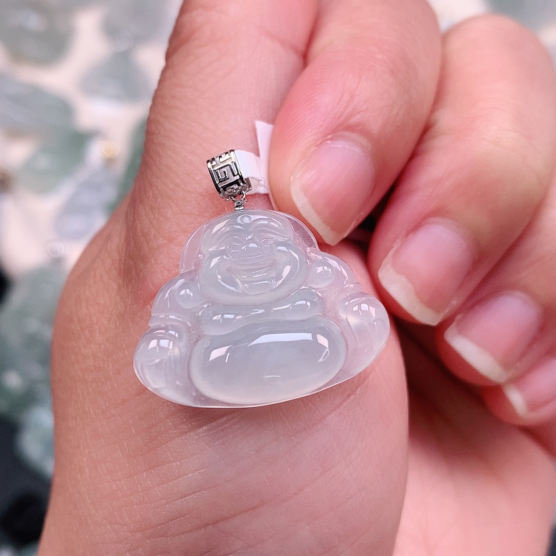 翡翠颈饰18K金镶嵌冰晴佛公