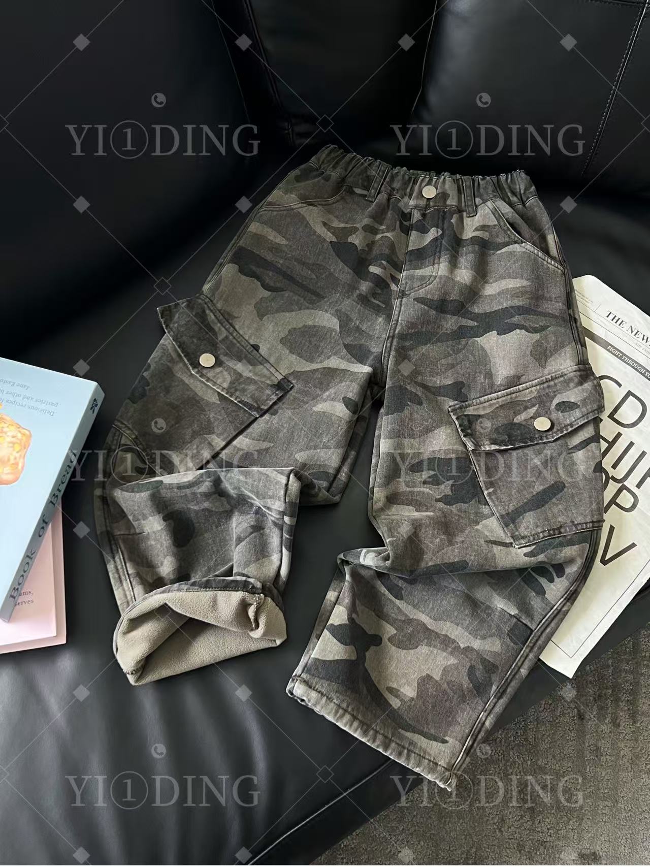 （户外运动森林探险家）男女童水洗棉透气抗造迷彩做旧弯刀休闲裤