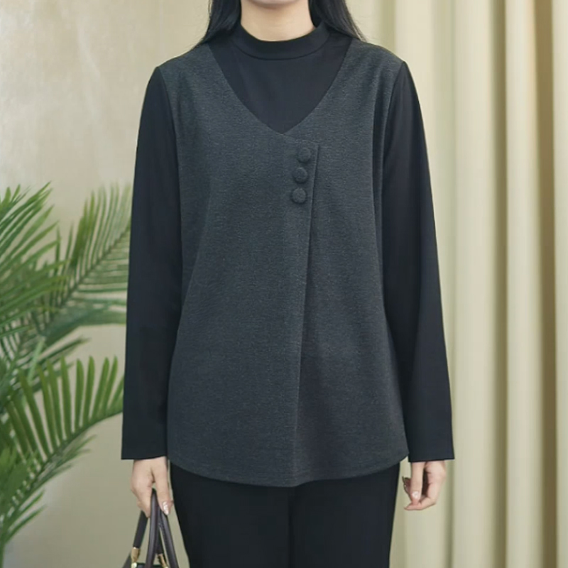 打底衫CT81保暖百搭假两件女弹力冬新款遮肚显瘦中年妈妈装上衣