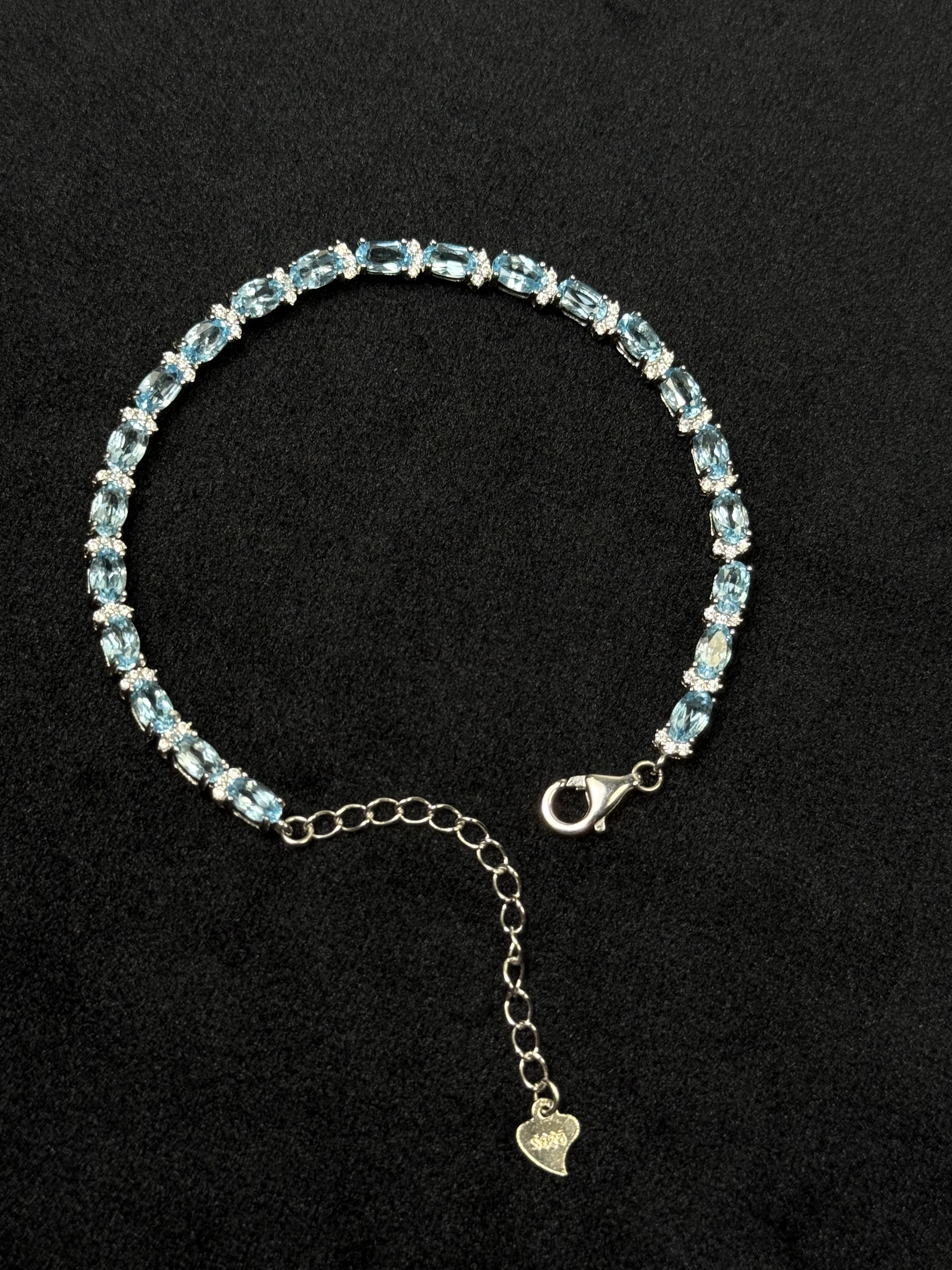 天然瑞士蓝托帕石s925银镶嵌手链3*5mm轻奢时尚百搭高级