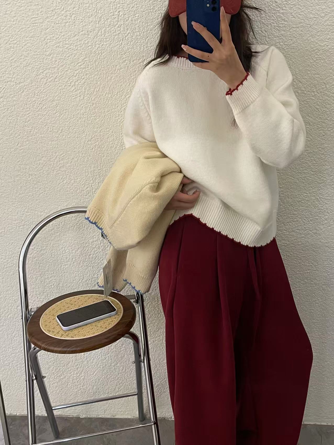 bee-1096-加绒糯米休闲高腰直筒镰刀松紧腰阔腿裤【裤长98】