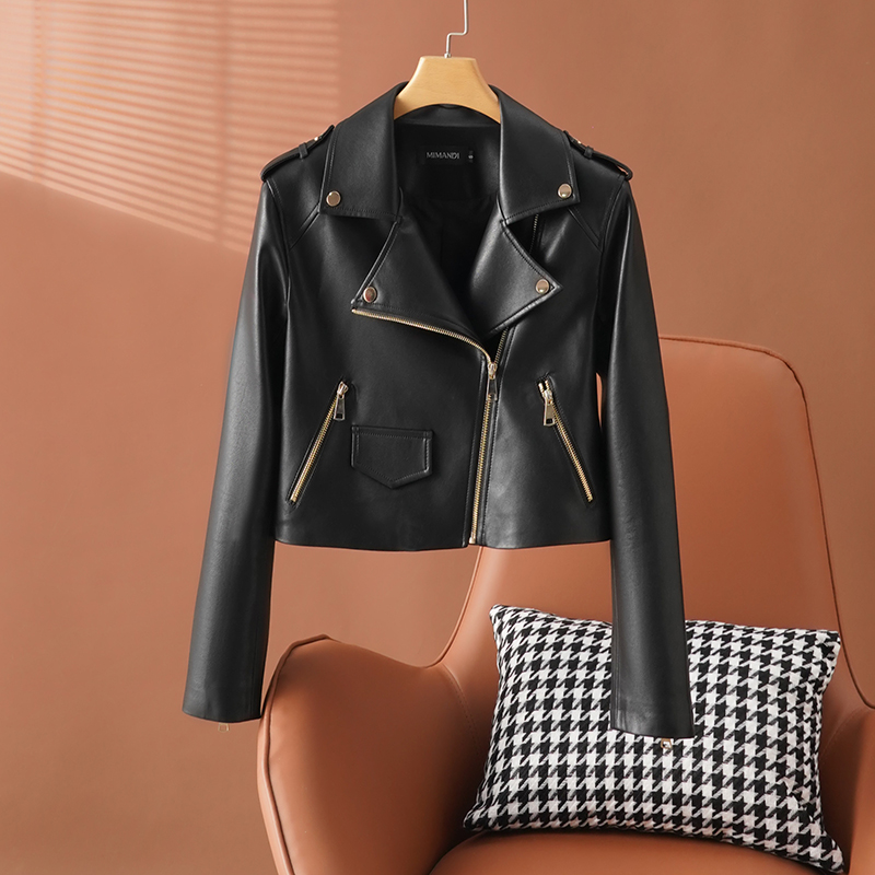 【梦梦新款】真皮皮衣女士短款2025年春秋新款机车绵羊皮时尚外套