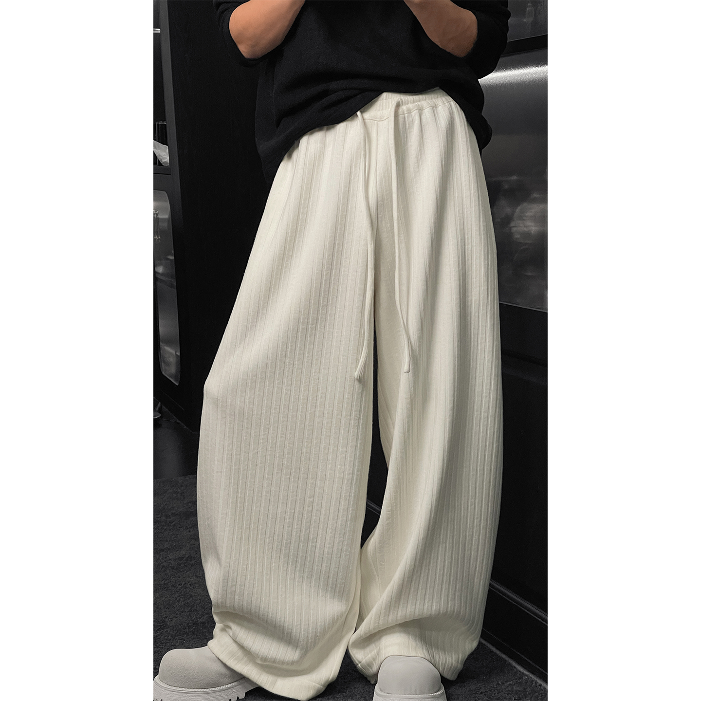 龙叨叨秋冬新品简约设计复古肌理宽松垂感阔腿百搭加绒宽松长裤