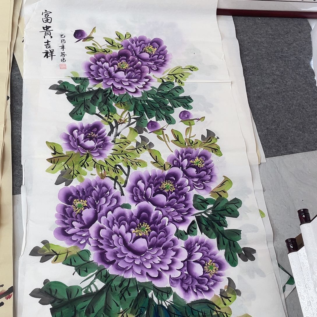 国画国画作品原稿四尺竖紫色