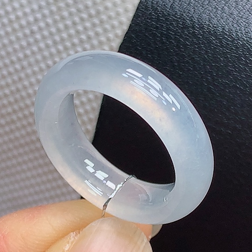 天然翡翠A货冰种透亮白月光14-15号戒指戒圈内径17.3宽6.3厚4.3mm