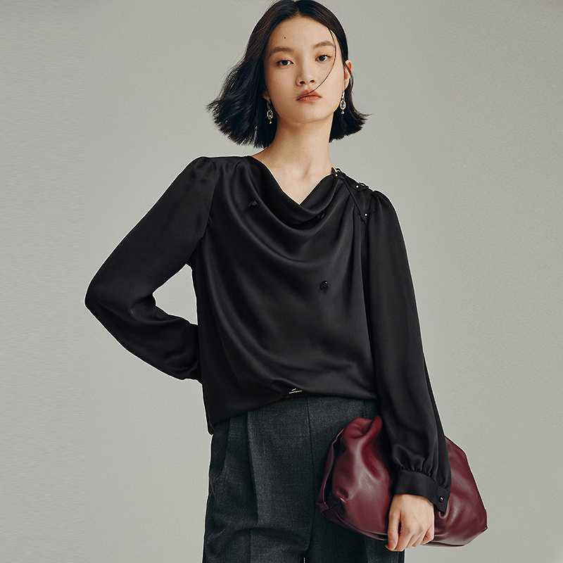 【粉丝专享】MOFAN摩凡秋新款黑色雪纺衫MBX552277