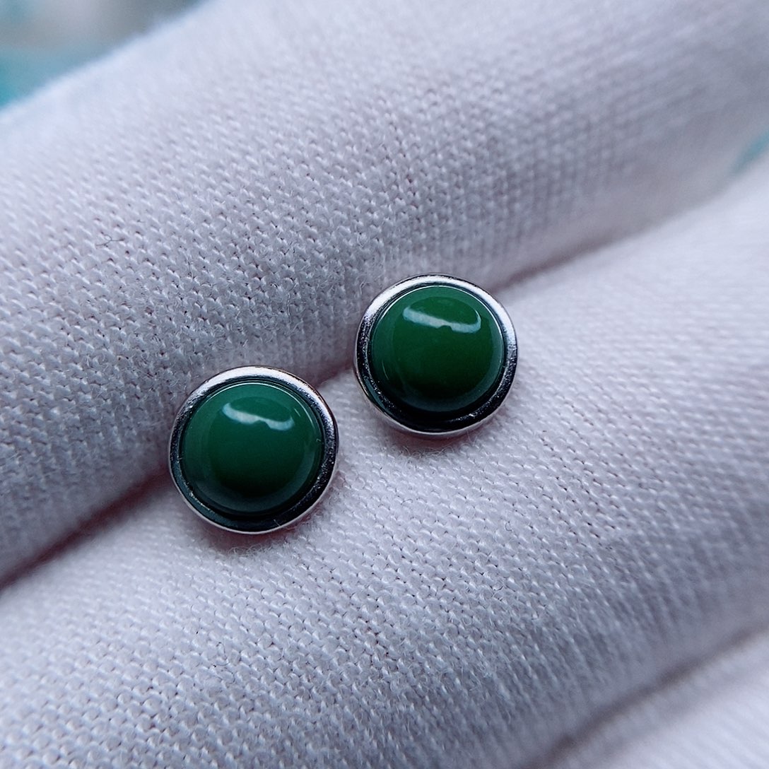 绿松石耳钉银S925镶嵌黄*来